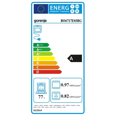 Gorenje BO6717E03BG fekete, beépíthető, sütőtér: 77L, grill, légkeverés, hidrolitikus, sütő
