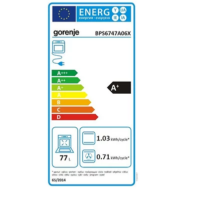 Gorenje BPS6747A06X inox, beépíthető, sütőtér: 77L, grill, légkeverés, pirolitikus, sütő