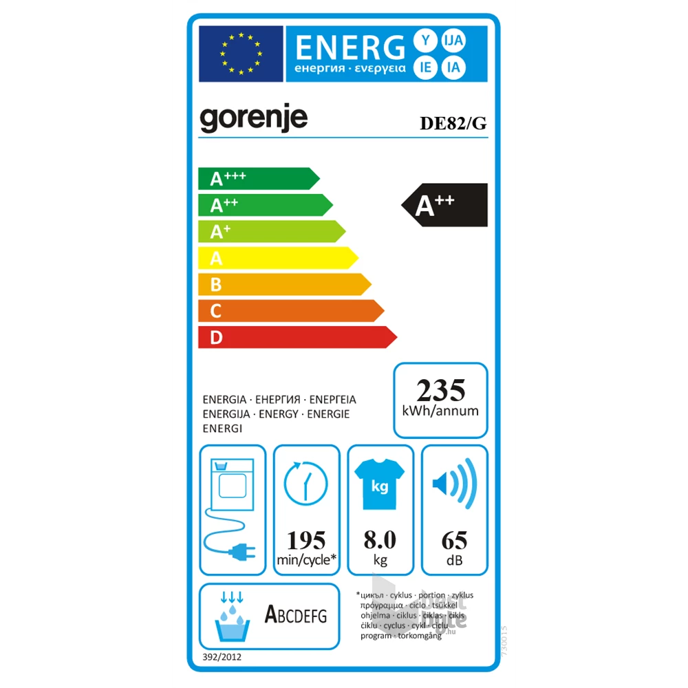 Gorenje DE82/G fehér, 8 kg, hőszivattyús, szárítógép