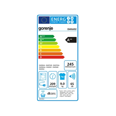 Gorenje DHNA92 fehér, 9 kg, hőszivattyús, szárítógép