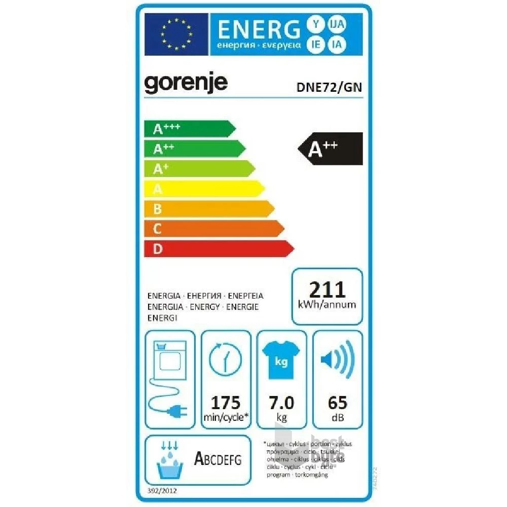 Gorenje DNE72/GN fehér, 7 kg, hőszivattyús, szárítógép (Használt-B)