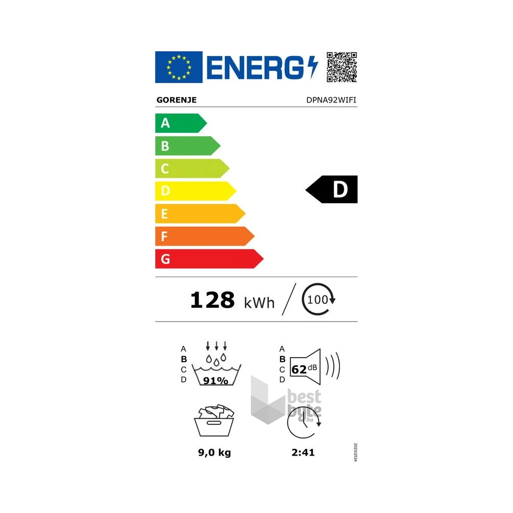Gorenje DPNA92WIFI fehér, 9kg, hőszivattyús szárítógép