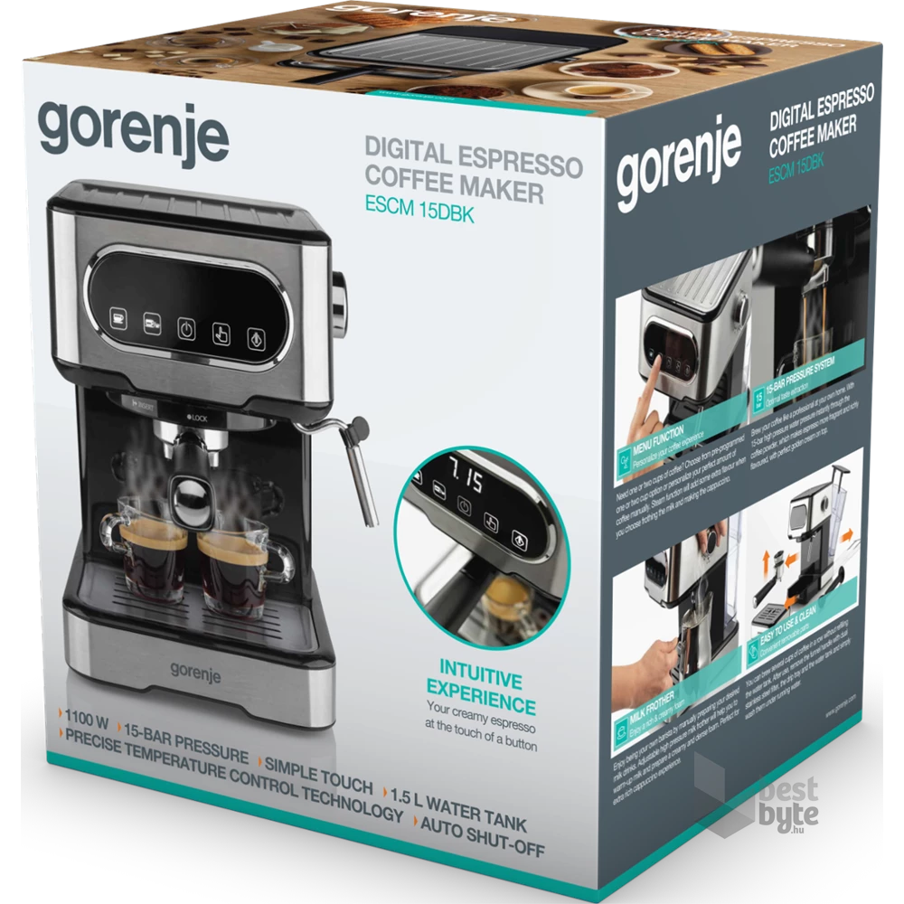 Gorenje ESCM15DBK inox-fekete espresso kávéfőző