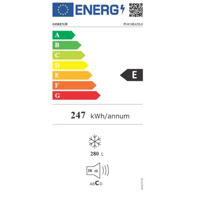 Gorenje FN619EAXL6 inox, egyajtós, Fagyasztó:280L, No frost fagyasztószekrény (Használt - B)