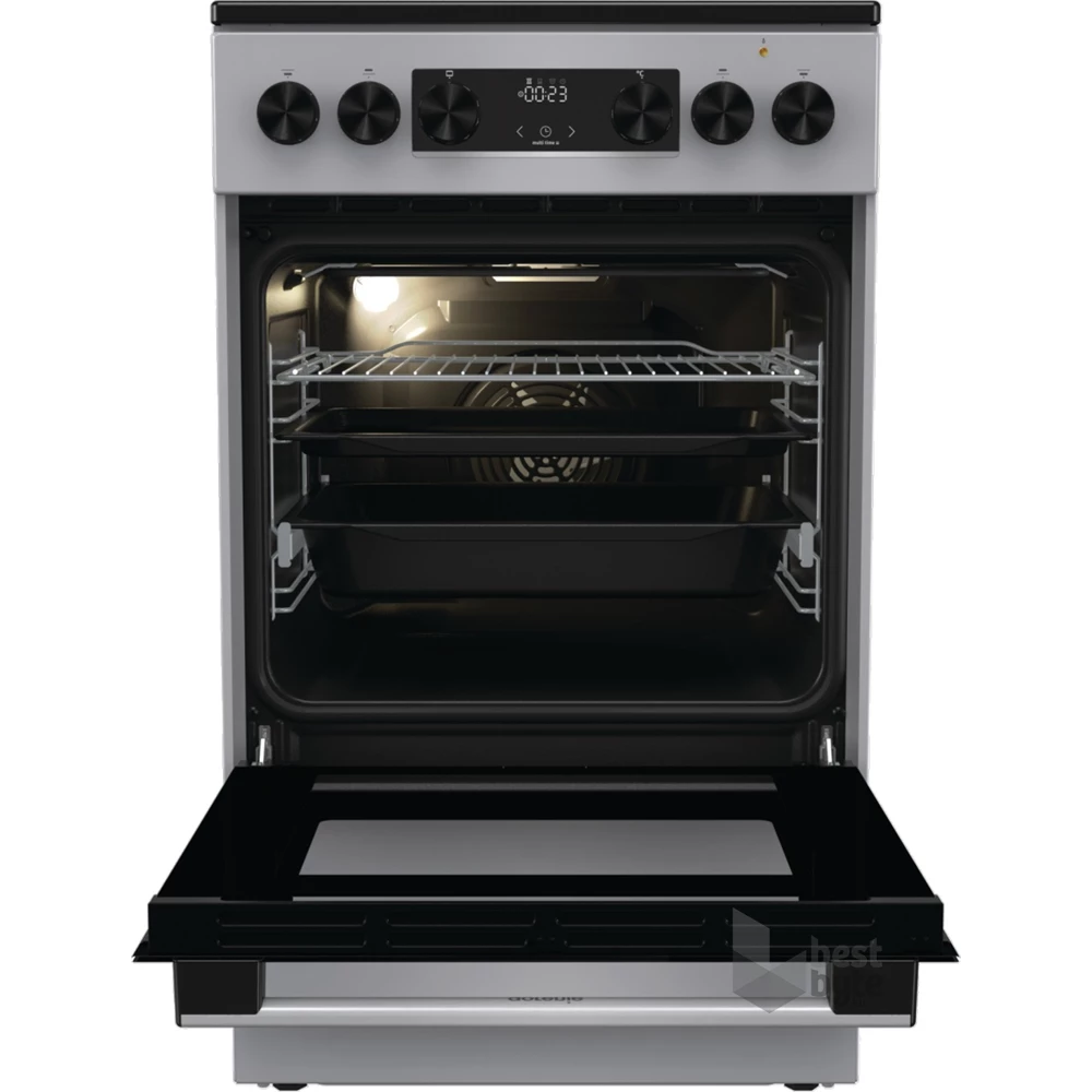 Gorenje GEC5C41SG inox, szabadonálló, kerámialapos, elektromos, főzőzóna: 4, sütő:77L, grill, tűzhely