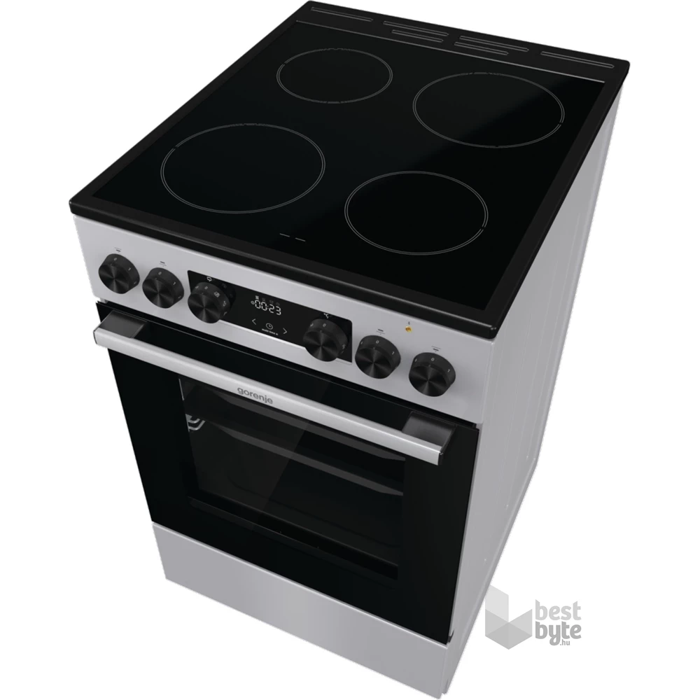 Gorenje GEC5C41SG inox, szabadonálló, kerámialapos, elektromos, főzőzóna: 4, sütő:77L, grill, tűzhely