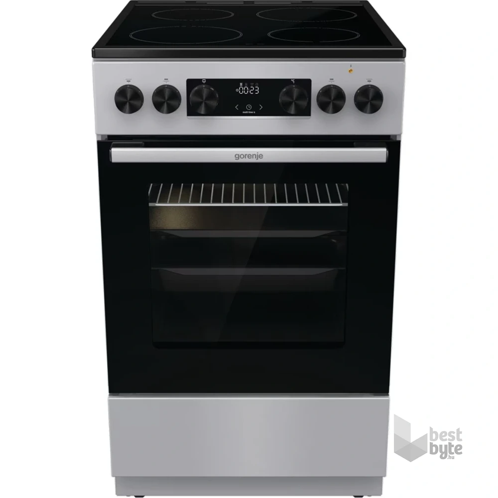 Gorenje GEC5C41SG inox, szabadonálló, kerámialapos, elektromos, főzőzóna: 4, sütő:77L, grill, tűzhely