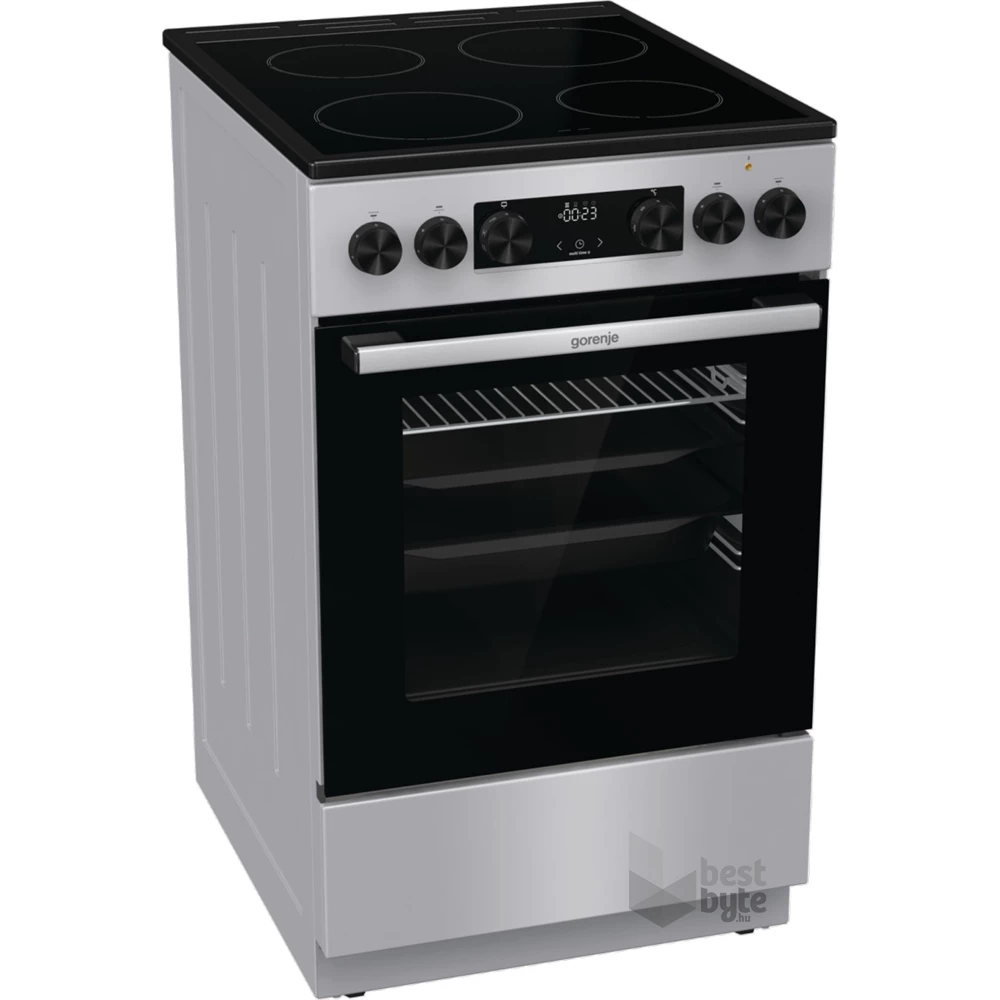 Gorenje GEC5C41SG inox, szabadonálló, kerámialapos, elektromos, főzőzóna: 4, sütő:77L, grill, tűzhely