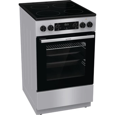 Gorenje GEC5C41SG inox, szabadonálló, kerámialapos, elektromos, főzőzóna: 4, sütő:77L, grill, tűzhely