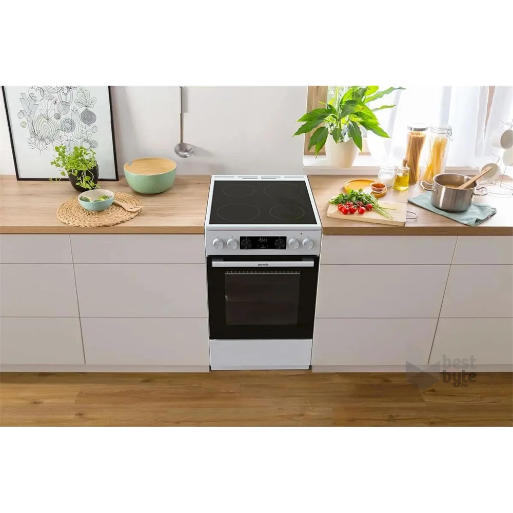 Gorenje GEC5C42WG fehér, szabadonálló, kerámialapos, elektromos, főzőzóna: 4, sütő:70L, grill, tűzhely