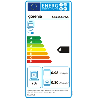 Gorenje GEC5C42WG fehér, szabadonálló, kerámialapos, elektromos, főzőzóna: 4, sütő:70L, grill, tűzhely (Újszerű)