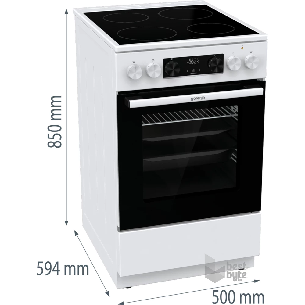 Gorenje GEC5C42WG fehér, szabadonálló, kerámialapos, elektromos, főzőzóna: 4, sütő:70L, grill, tűzhely (Újszerű)