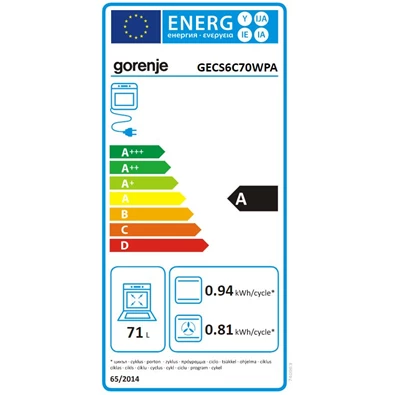 Gorenje GECS6C70WPA fehér, szabadonálló, kerámialapos, elektromos, főzőzóna: 4, sütő:71L, grill, tűzhely