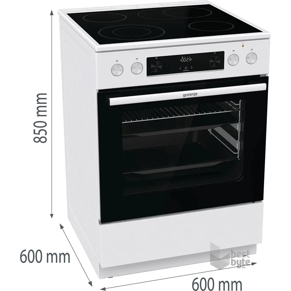 Gorenje GECS6C70WPA fehér, szabadonálló, kerámialapos, elektromos, főzőzóna: 4, sütő:71L, grill, tűzhely
