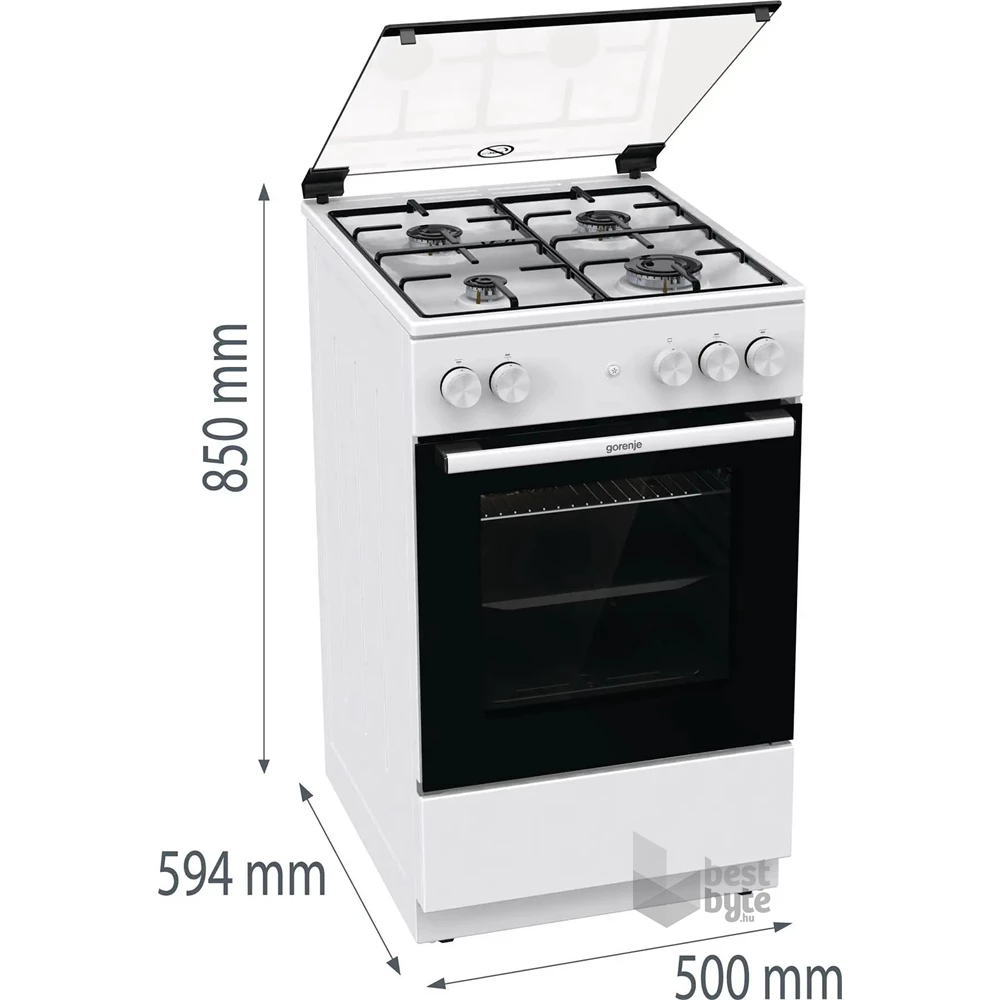 Gorenje GG5A13WJ fehér, szabadonálló, gáz, főzőzóna: 4, sütő:70L, tűzhely