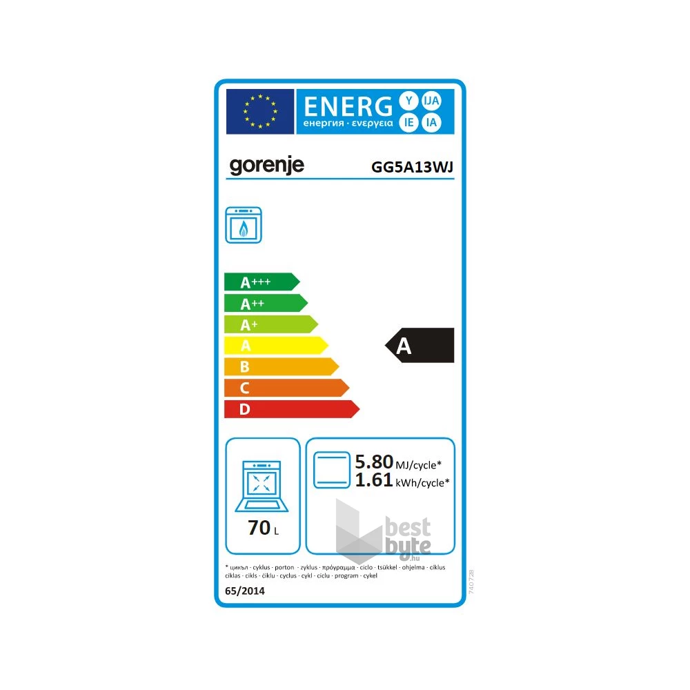 Gorenje GG5A13WJ fehér, szabadonálló, gáz, főzőzóna: 4, sütő:70L, tűzhely