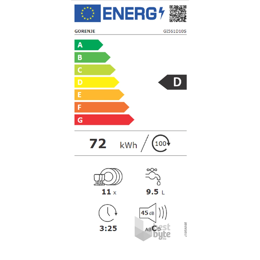 Gorenje GI561D10S programok száma: 5, beépíthető, 11 terítékes mosogatógép 