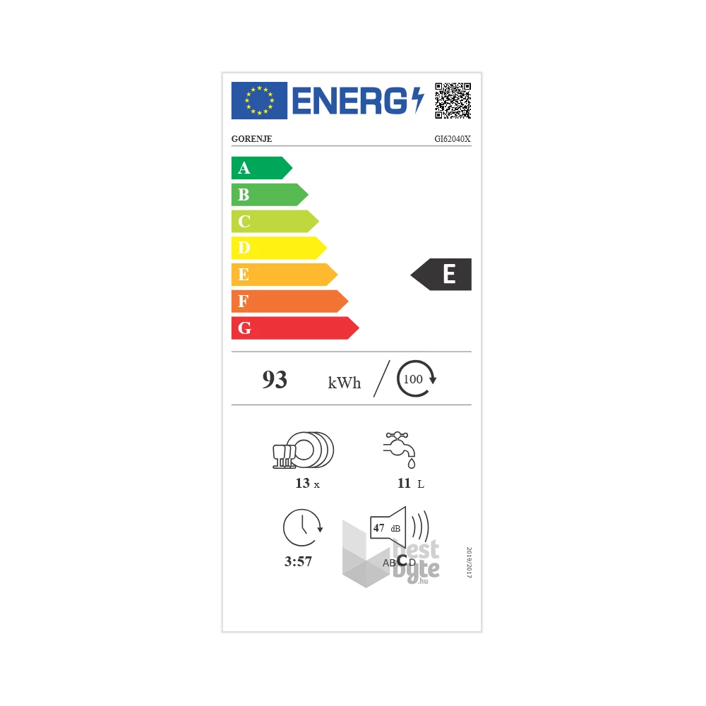 Gorenje GI62040X programok száma: 5, beépíthető, 13 terítékes mosogatógép 