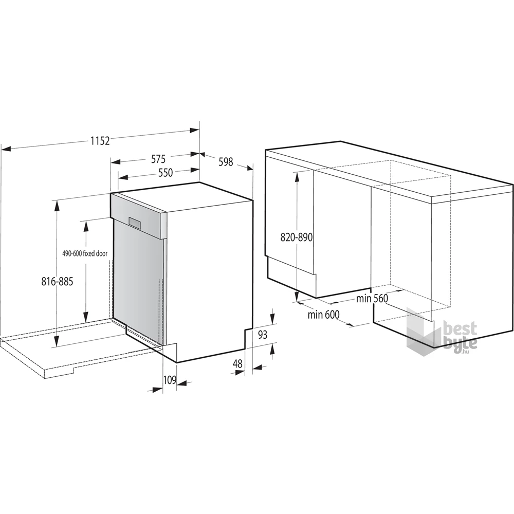 Gorenje GI642E90 programok száma: 6, beépíthető, 13 terítékes mosogatógép 