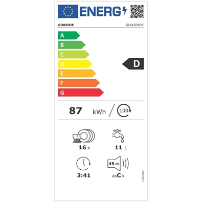Gorenje GI643D90X inox, programok száma: 6, beépíthető, 16 terítékes mosogatógép 