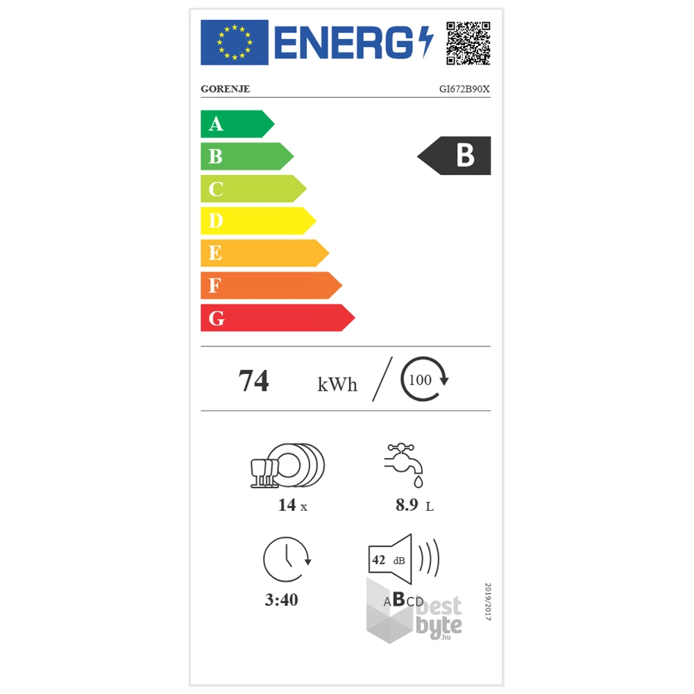Gorenje GI672B90X programok száma: 7, beépíthető, 14 terítékes mosogatógép 