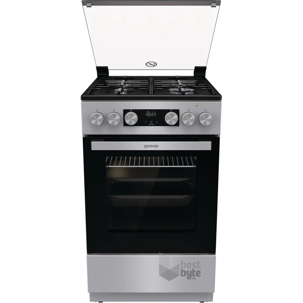 Gorenje GK5C41SH-B inox, szabadonálló, gáz, kombinált, főzőzóna: 4, sütő:70L, grill, tűzhely