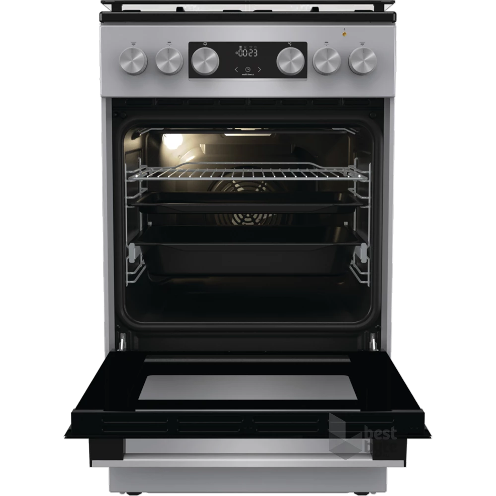 Gorenje GK5C41SH-B inox, szabadonálló, gáz, kombinált, főzőzóna: 4, sütő:70L, grill, tűzhely