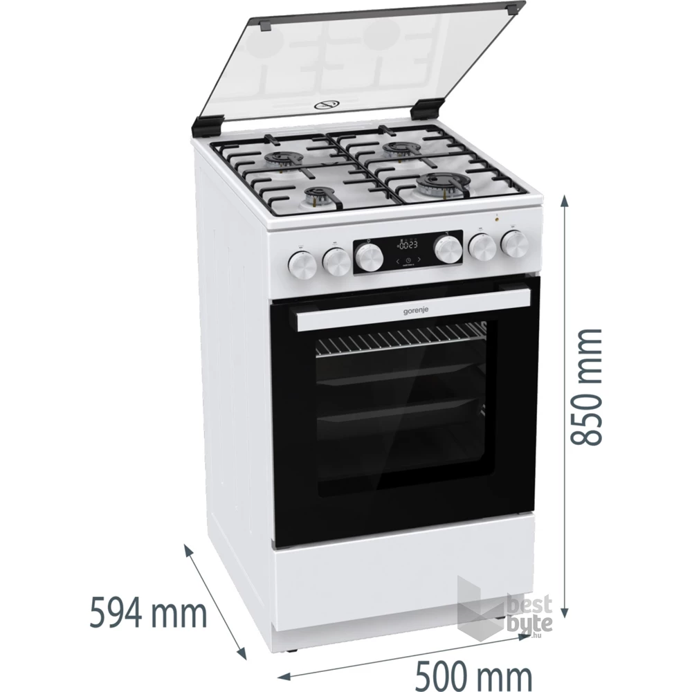 Gorenje GK5C41WH-B fehér, szabadonálló, gáz, kombinált, főzőzóna: 4, sütő:77L, grill, tűzhely