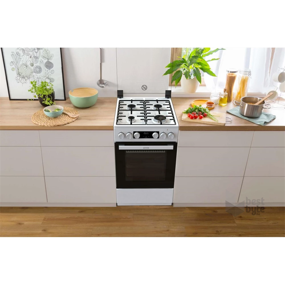 Gorenje GK5C41WH-B fehér, szabadonálló, gáz, kombinált, főzőzóna: 4, sütő:77L, grill, tűzhely