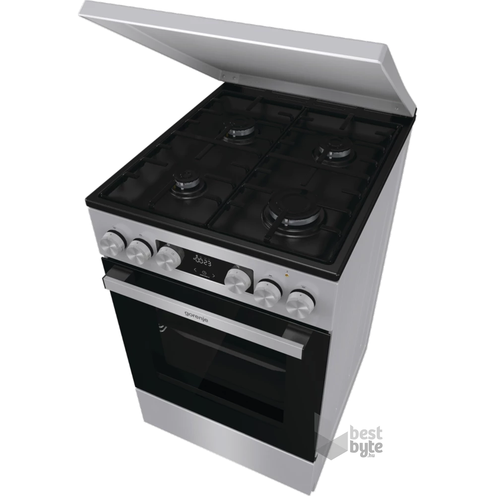Gorenje GK5C42SH-B Inox, szabadonálló, gáz, kombinált, főzőzóna: 4, sütő:70L, grill, tűzhely