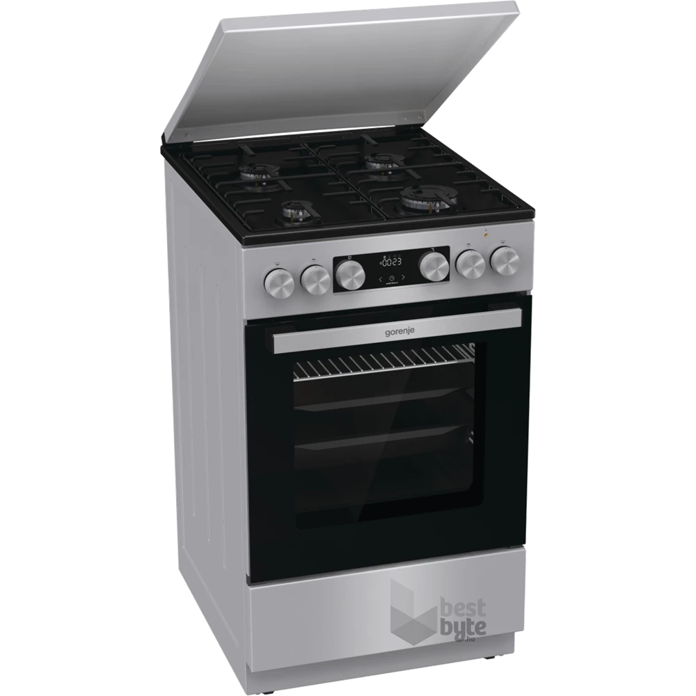 Gorenje GK5C42SH-B Inox, szabadonálló, gáz, kombinált, főzőzóna: 4, sütő:70L, grill, tűzhely