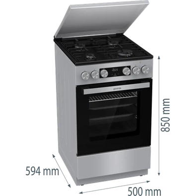 Gorenje GK5C42SH-B Inox, szabadonálló, gáz, kombinált, főzőzóna: 4, sütő:70L, grill, tűzhely