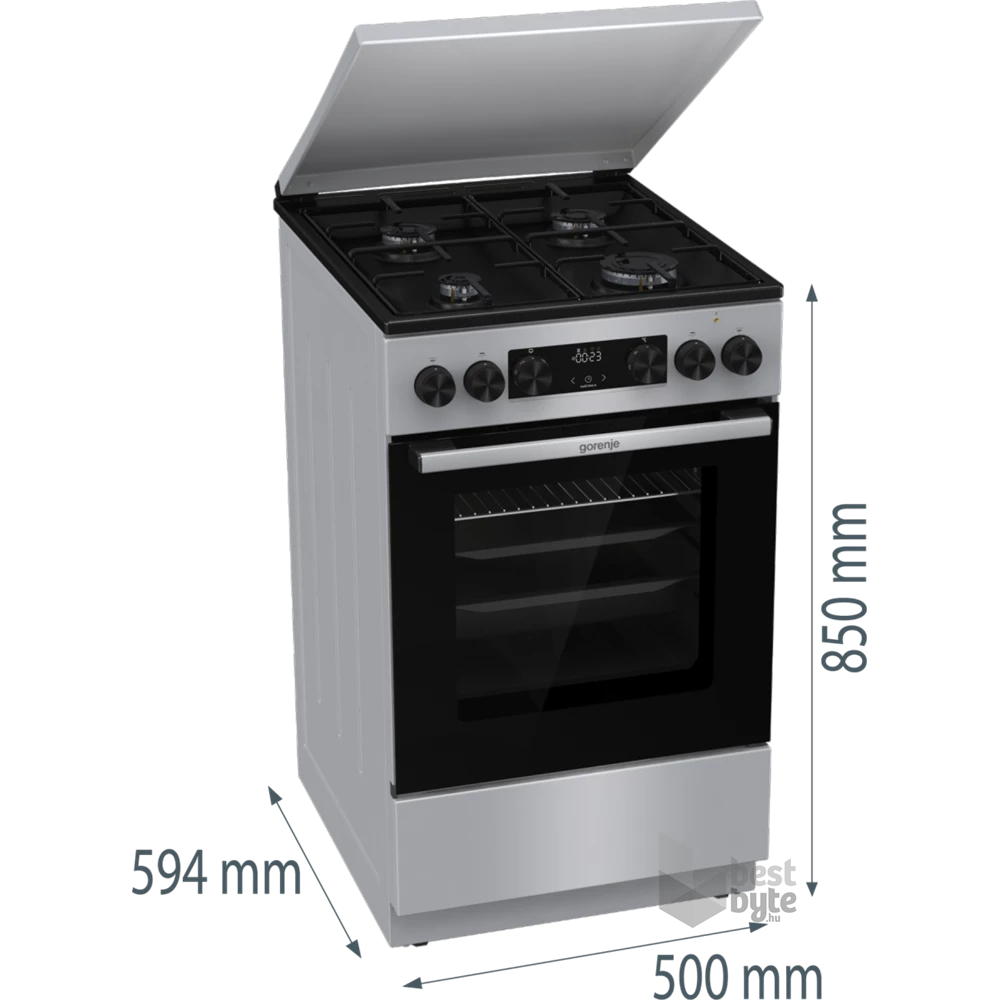 Gorenje GK5C42SJ szürke, szabadonálló, gáz, kombinált, főzőzóna: 4, sütő:62L, grill, tűzhely
