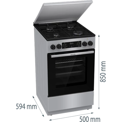 Gorenje GK5C42SJ szürke, szabadonálló, gáz, kombinált, főzőzóna: 4, sütő:62L, grill, tűzhely