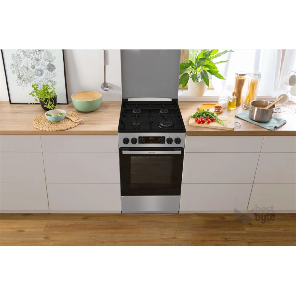 Gorenje GK5C42SJ szürke, szabadonálló, gáz, kombinált, főzőzóna: 4, sütő:62L, grill, tűzhely