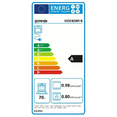 Gorenje GK5C42WH-B fehér, szabadonálló, gáz, kombinált, főzőzóna: 4, sütő:70L, grill, tűzhely