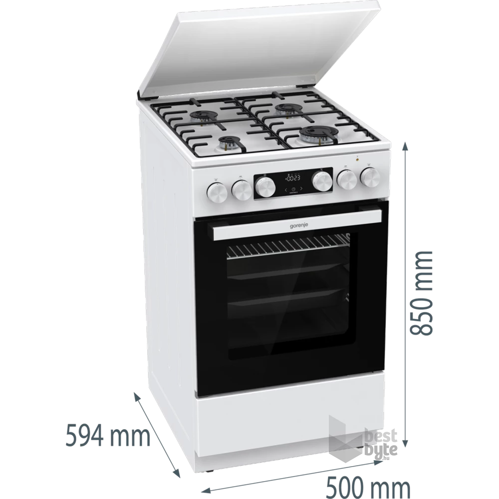 Gorenje GK5C42WH-B fehér, szabadonálló, gáz, kombinált, főzőzóna: 4, sütő:70L, grill, tűzhely