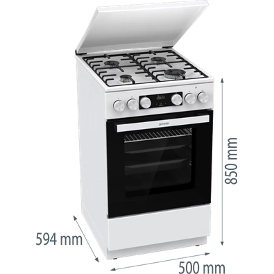Gorenje GK5C42WH-B fehér, szabadonálló, gáz, kombinált, főzőzóna: 4, sütő:70L, grill, tűzhely