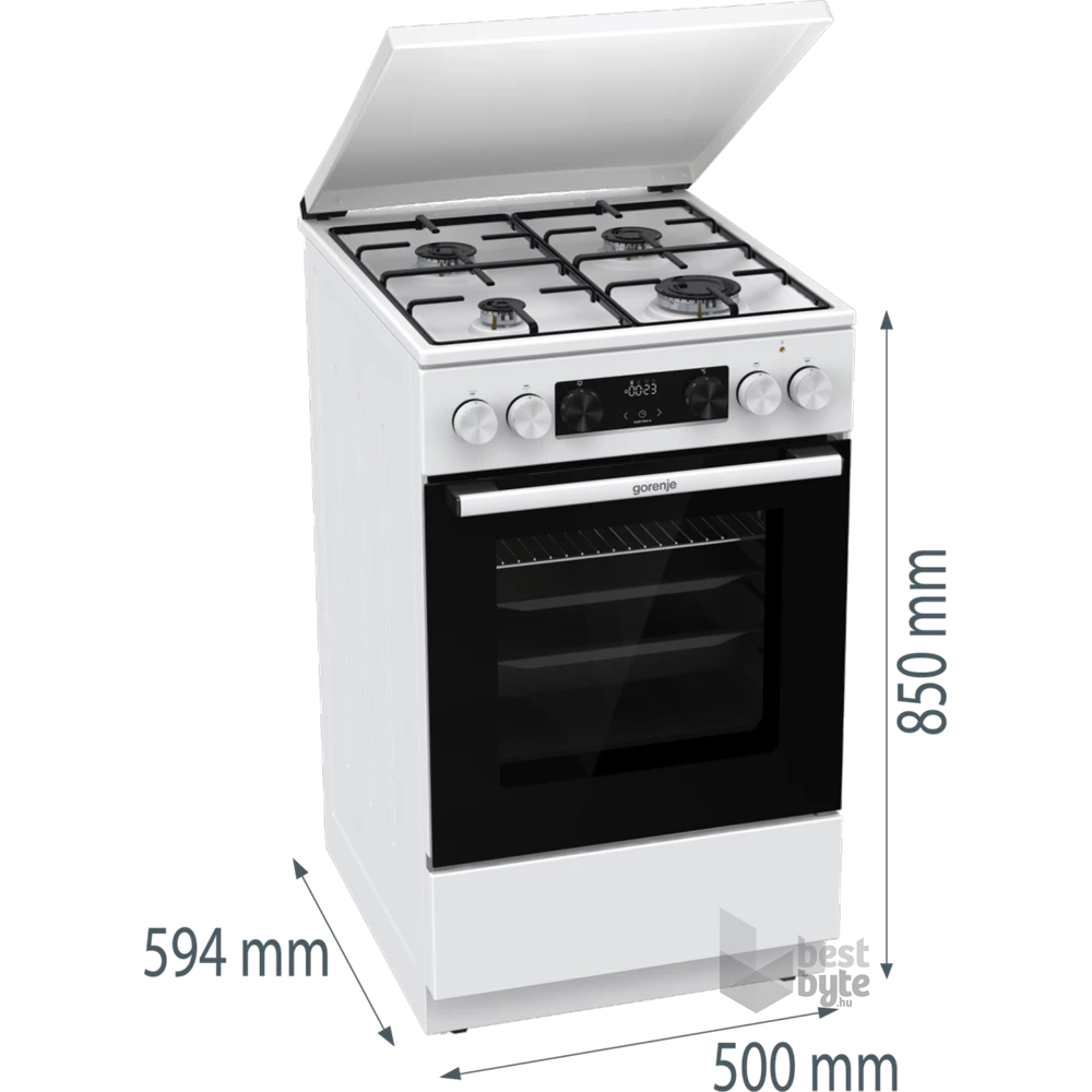 Gorenje GK5C42WJ fehér, szabadonálló, gáz, kombinált, főzőzóna: 4, sütő:62L, grill, tűzhely (Újszerű)