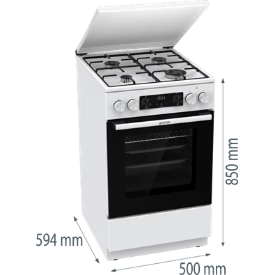 Gorenje GK5C42WJ fehér, szabadonálló, gáz, kombinált, főzőzóna: 4, sütő:62L, grill, tűzhely (Újszerű)