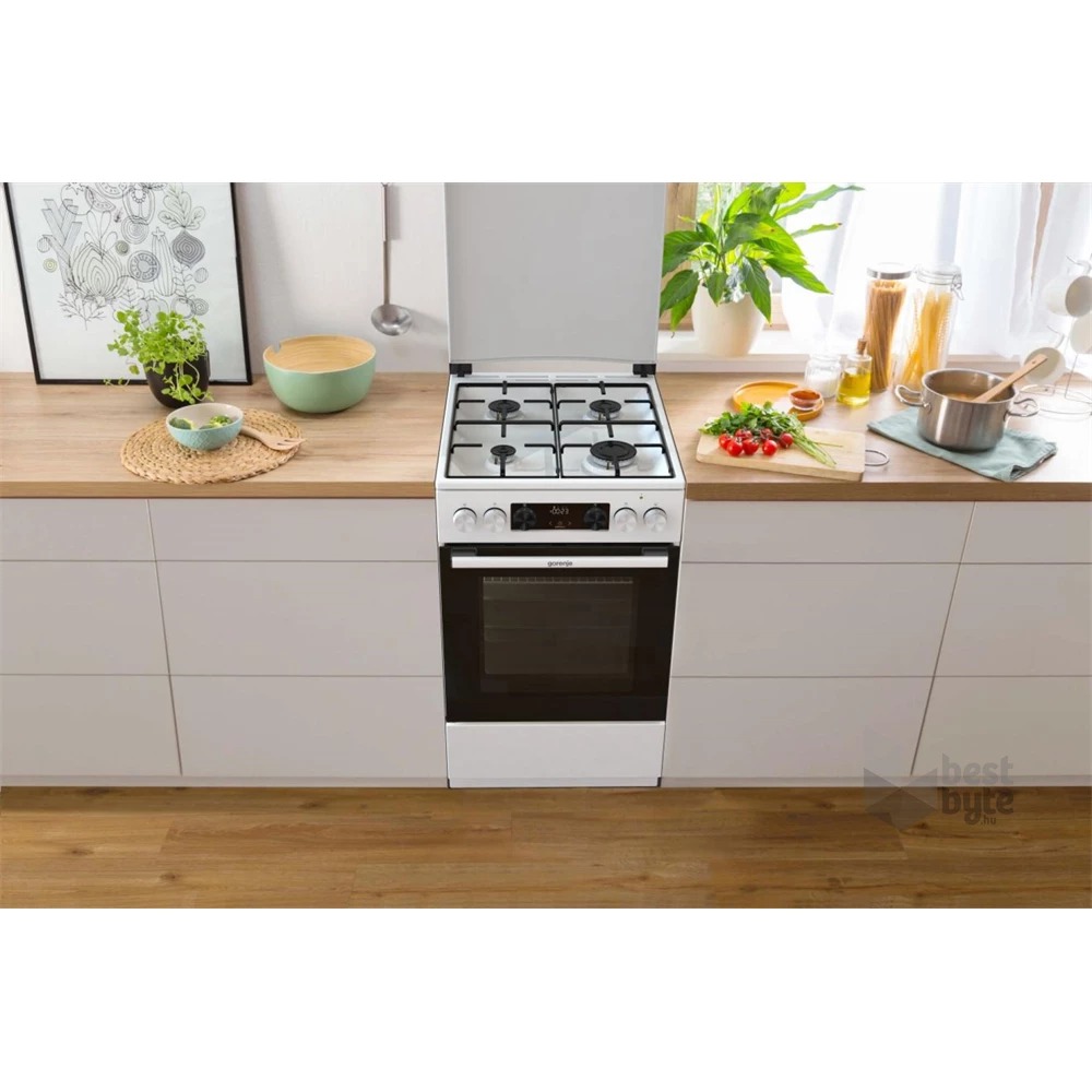 Gorenje GK5C42WJ fehér, szabadonálló, gáz, kombinált, főzőzóna: 4, sütő:62L, grill, tűzhely (Újszerű)