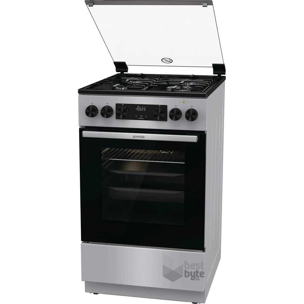 Gorenje GK5C62SH inox, szabadonálló, gáz, kombinált, főzőzóna: 4, sütő:70L, grill, tűzhely