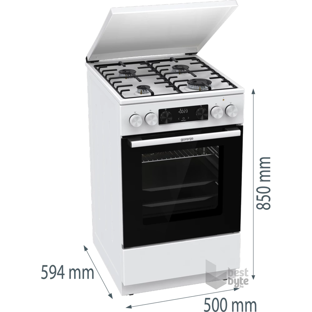 Gorenje GK5C64WH fehér, szabadonálló, gáz, kombinált, főzőzóna: 4, sütő:70L, grill, tűzhely