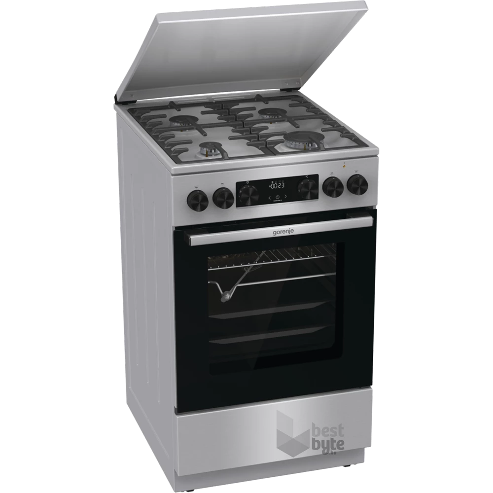 Gorenje GKS5C71XF Inox, szabadonálló, gáz, kombinált, főzőzóna: 4, sütő:70L, grill, tűzhely
