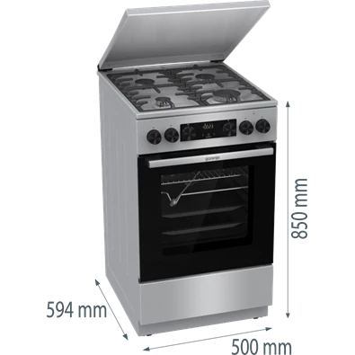 Gorenje GKS5C71XF Inox, szabadonálló, gáz, kombinált, főzőzóna: 4, sütő:70L, grill, tűzhely