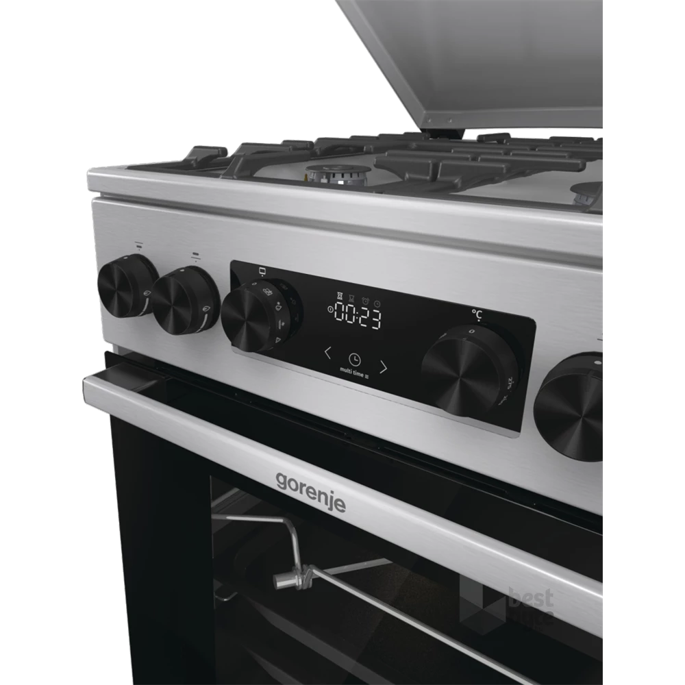 Gorenje GKS5C71XF Inox, szabadonálló, gáz, kombinált, főzőzóna: 4, sütő:70L, grill, tűzhely