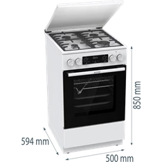 Gorenje GKS5C72WF fehér, szabadonálló, gáz, kombinált, főzőzóna: 4, sütő:70L, grill, tűzhely