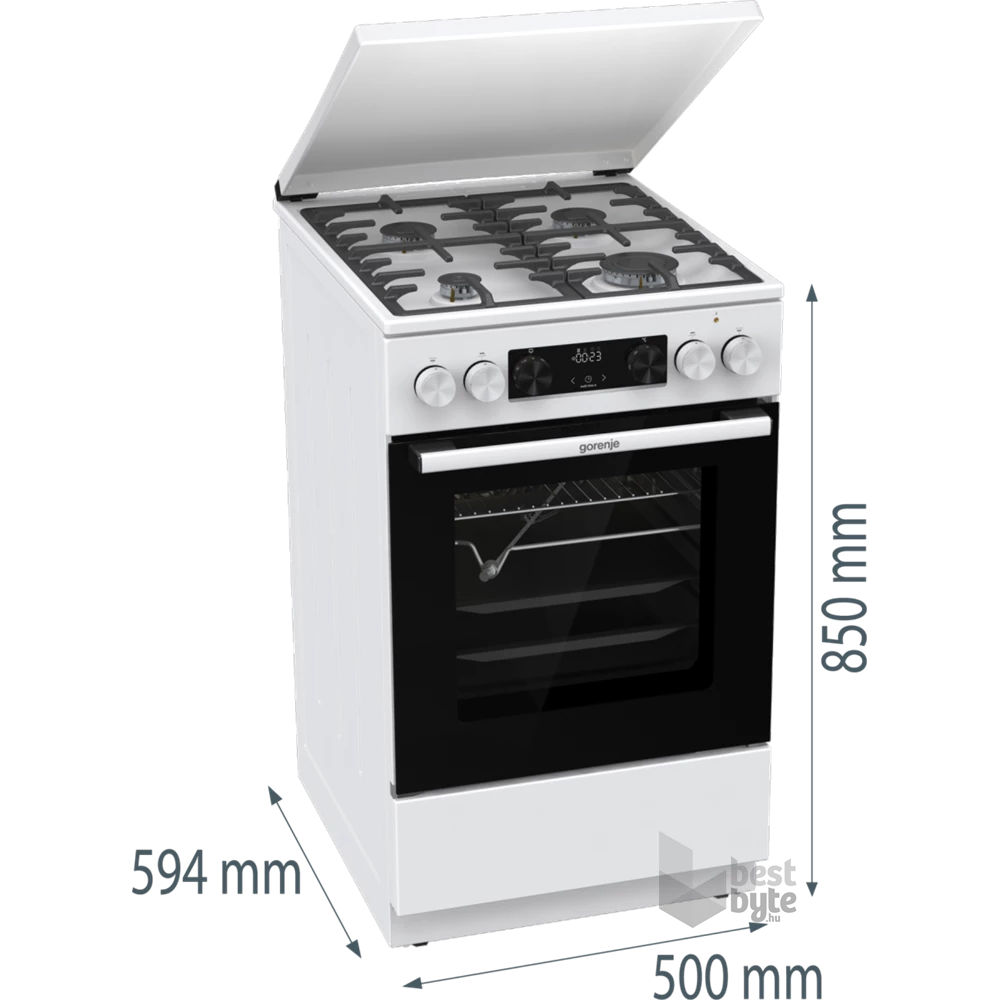 Gorenje GKS5C72WF fehér, szabadonálló, gáz, kombinált, főzőzóna: 4, sütő:70L, grill, tűzhely