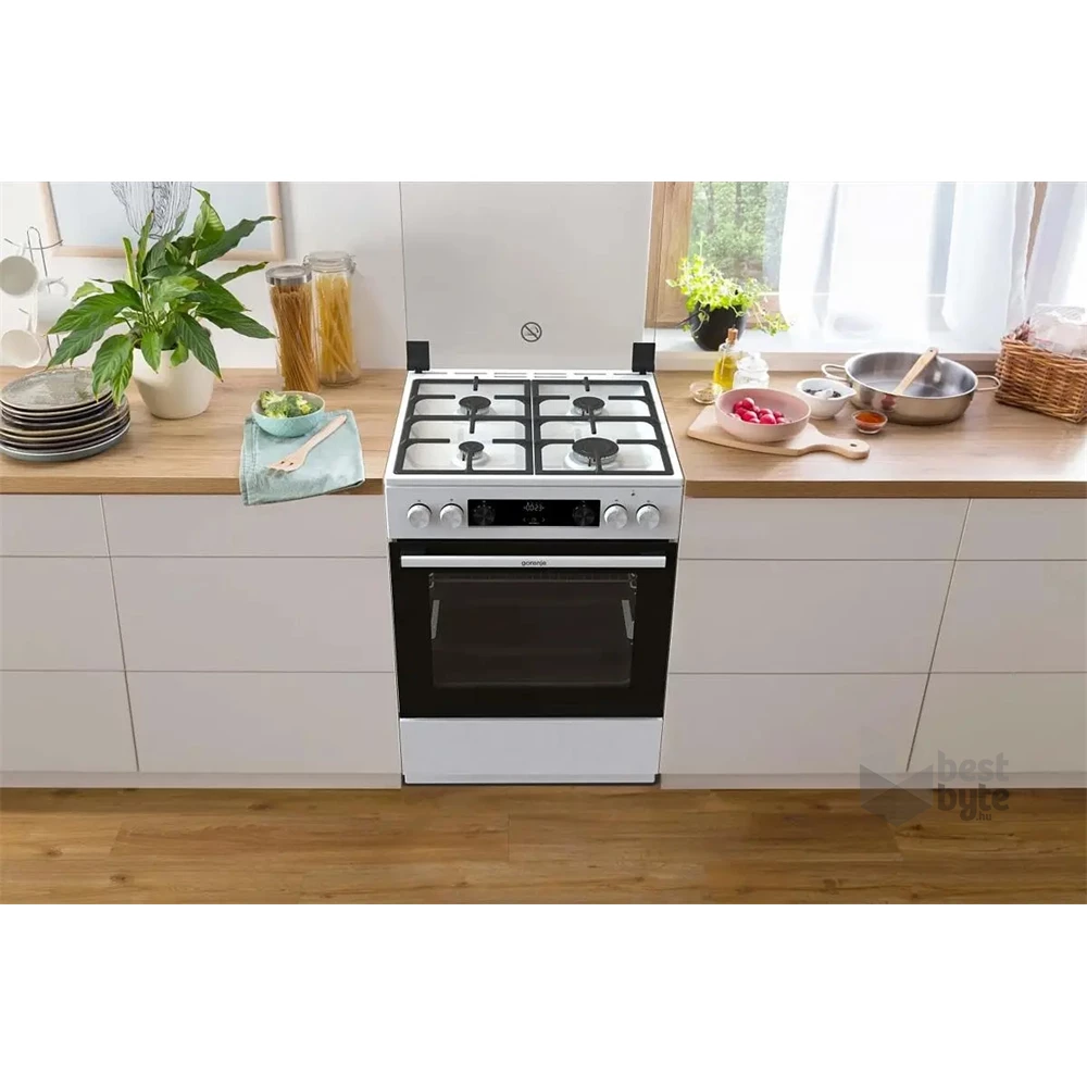 Gorenje GKS6C70WF fehér, szabadonálló, gáz, kombinált, főzőzóna: 4, sütő:71L, grill, tűzhely