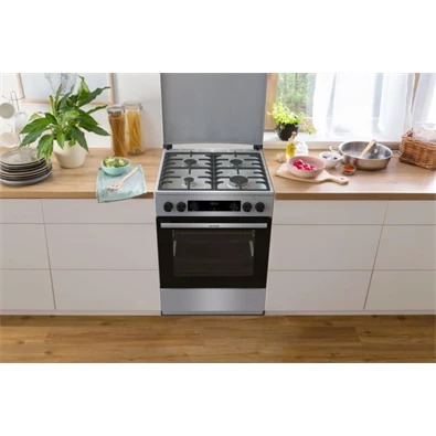 Gorenje GKS6C71XF Inox, szabadonálló, gáz, kombinált, főzőzóna: 4, sütő:71L, grill, tűzhely